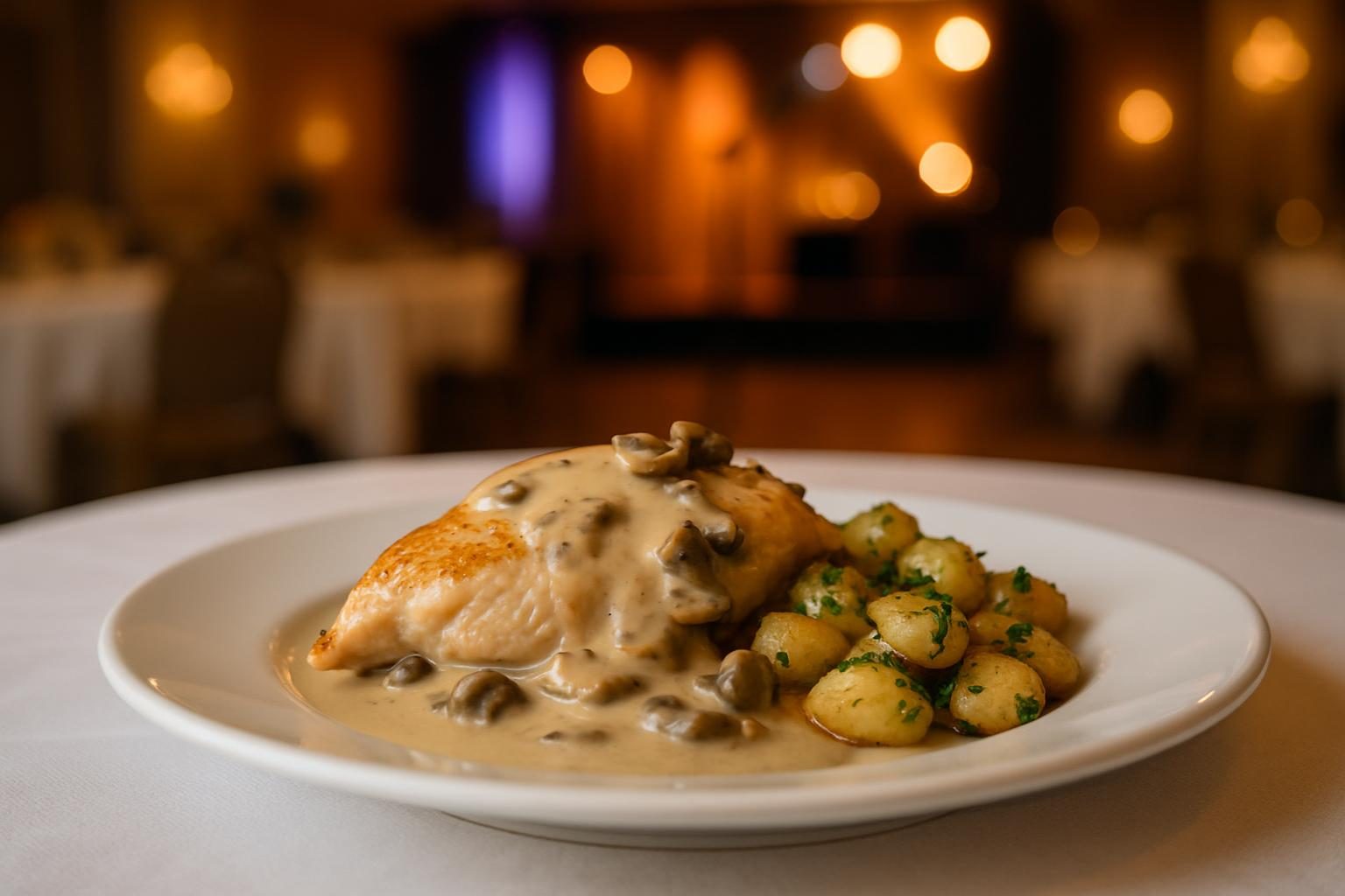 Suprême de volaille sauce forestière, pommes sautées (photo non contractuelle)